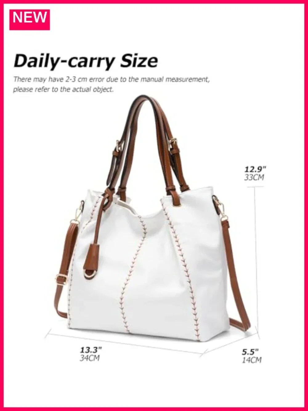 PU Leather Hobo Shoulder Bag Bucket Tote Rivet Detail Satchel Purse